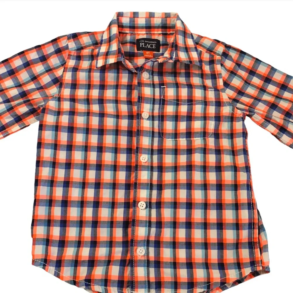 The Children’s Place• Orange | Blue Plaid Striped Button Down Long Sleeve